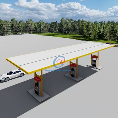 Estrutura de aço com estrutura de espaço ecológica Estação de gasolina resistente a terremotos personalizada