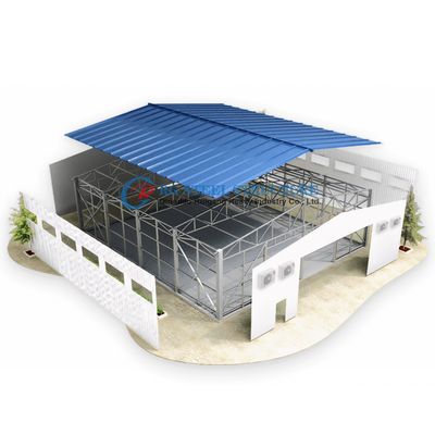 Edifício de aço transparente, arquitetura de construção de aço sem colunas de suporte interiores