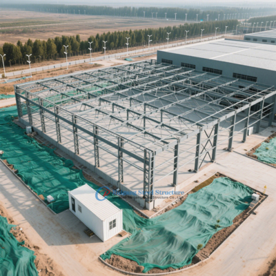 Oficina de Estrutura de Aço PEB de Grande Vão Pré-Fabricada para Uso Industrial com Ponte Rolante e Ventilação